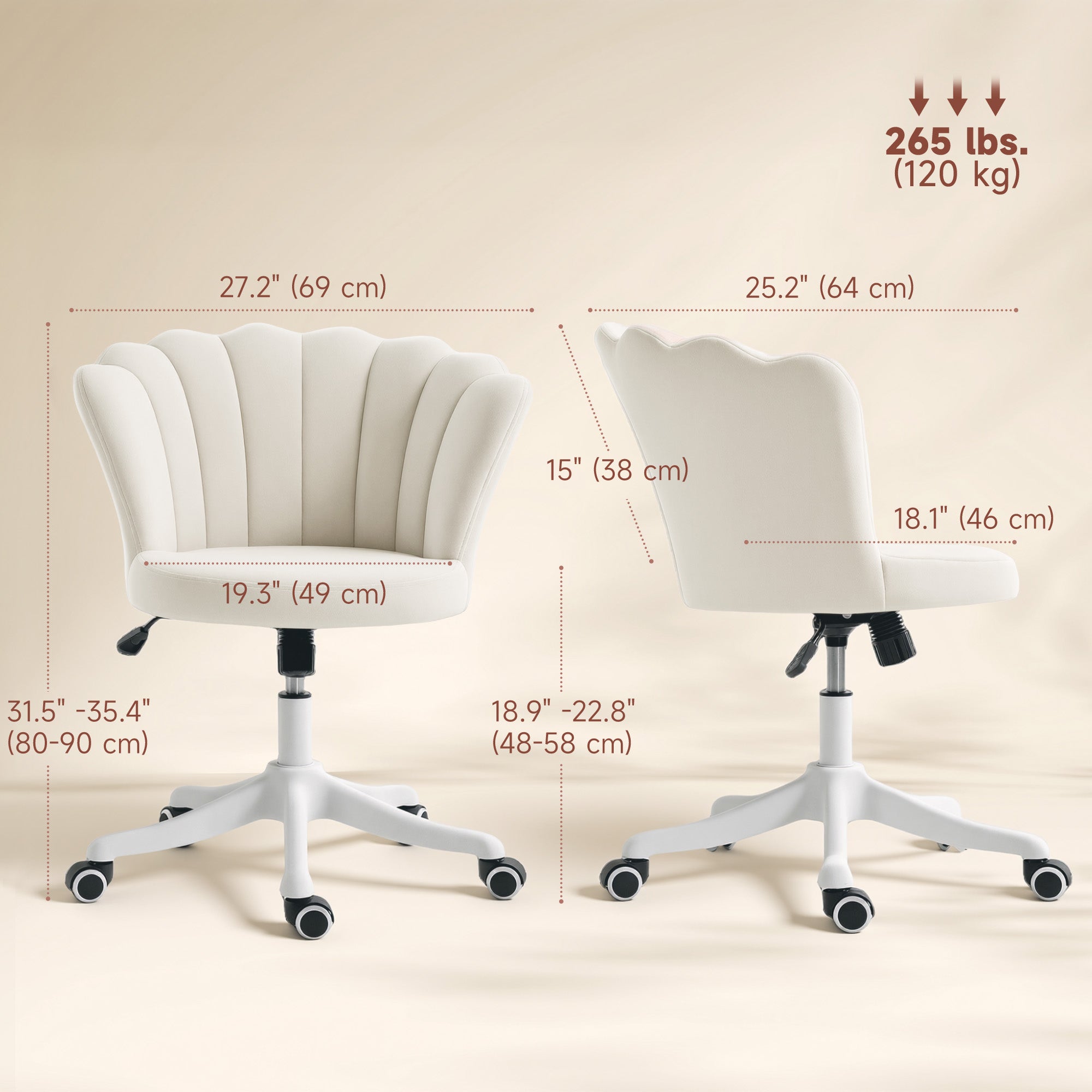 Armless Velvet Office Chair - Lotus Swivel Desk Chair, Cream-Office Products > Office Furniture > Office Chairs > Task Chairs-DECOROLALA