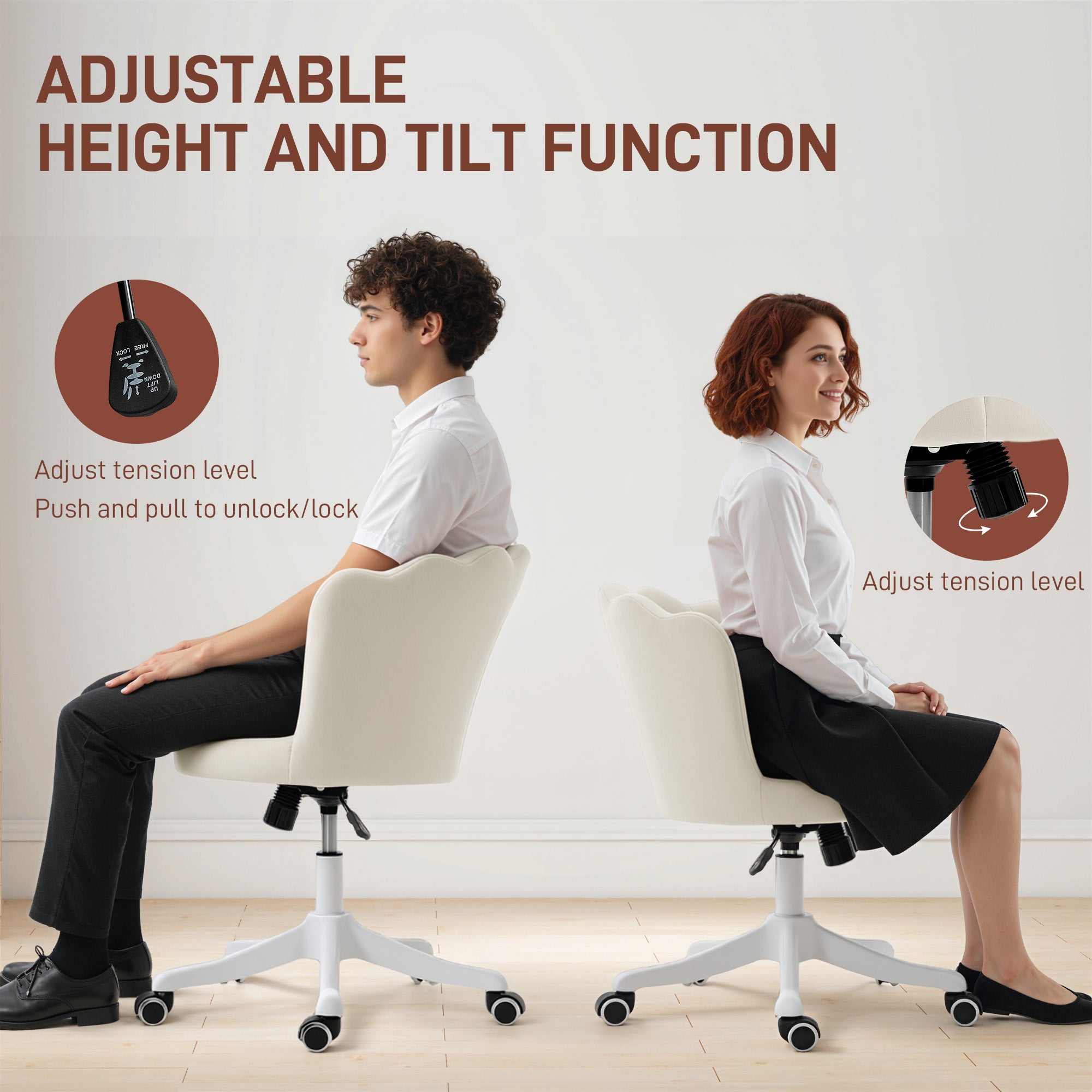 Armless Velvet Office Chair - Lotus Swivel Desk Chair, Cream-Office Products > Office Furniture > Office Chairs > Task Chairs-DECOROLALA