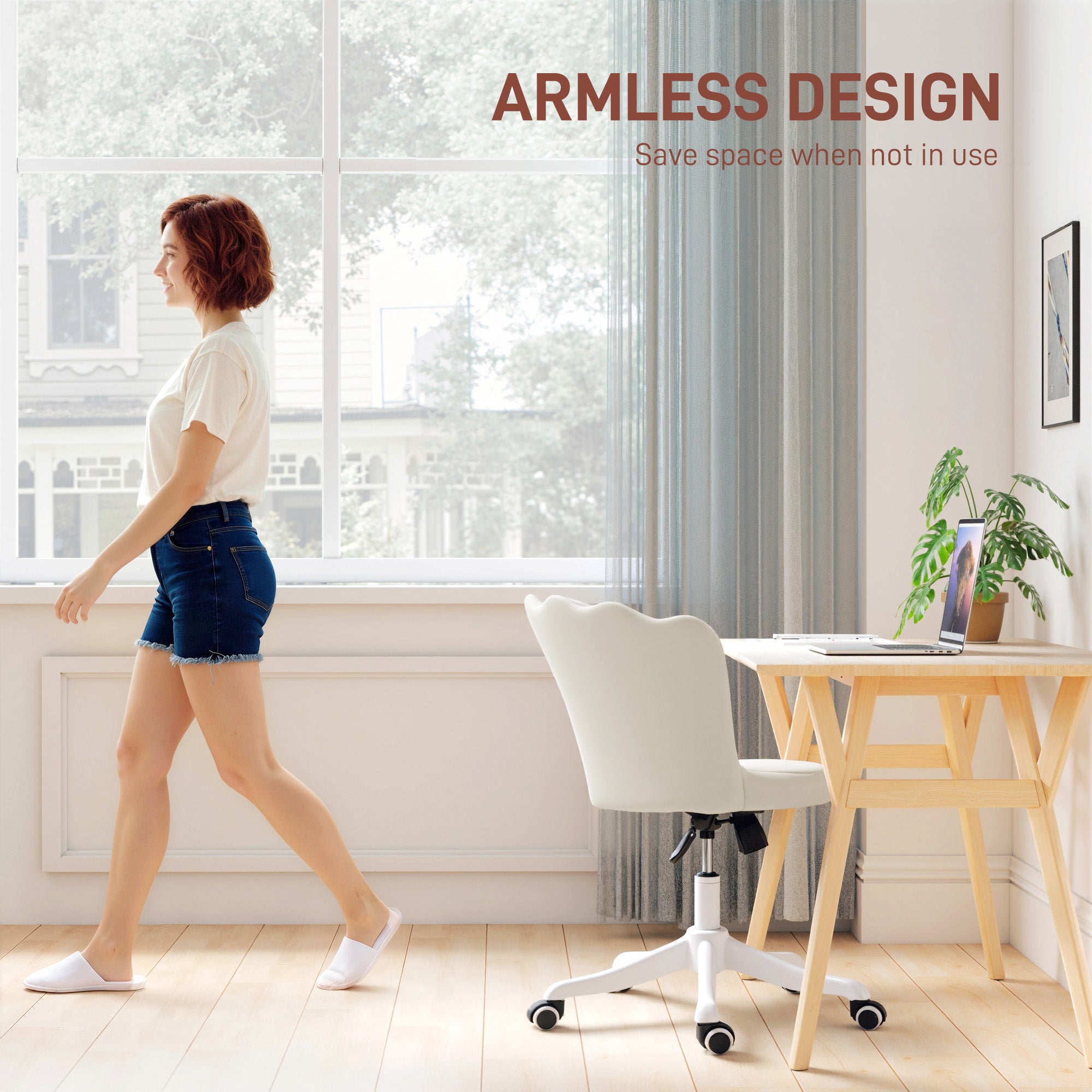 Armless Velvet Office Chair - Lotus Swivel Desk Chair, Cream-Office Products > Office Furniture > Office Chairs > Task Chairs-DECOROLALA