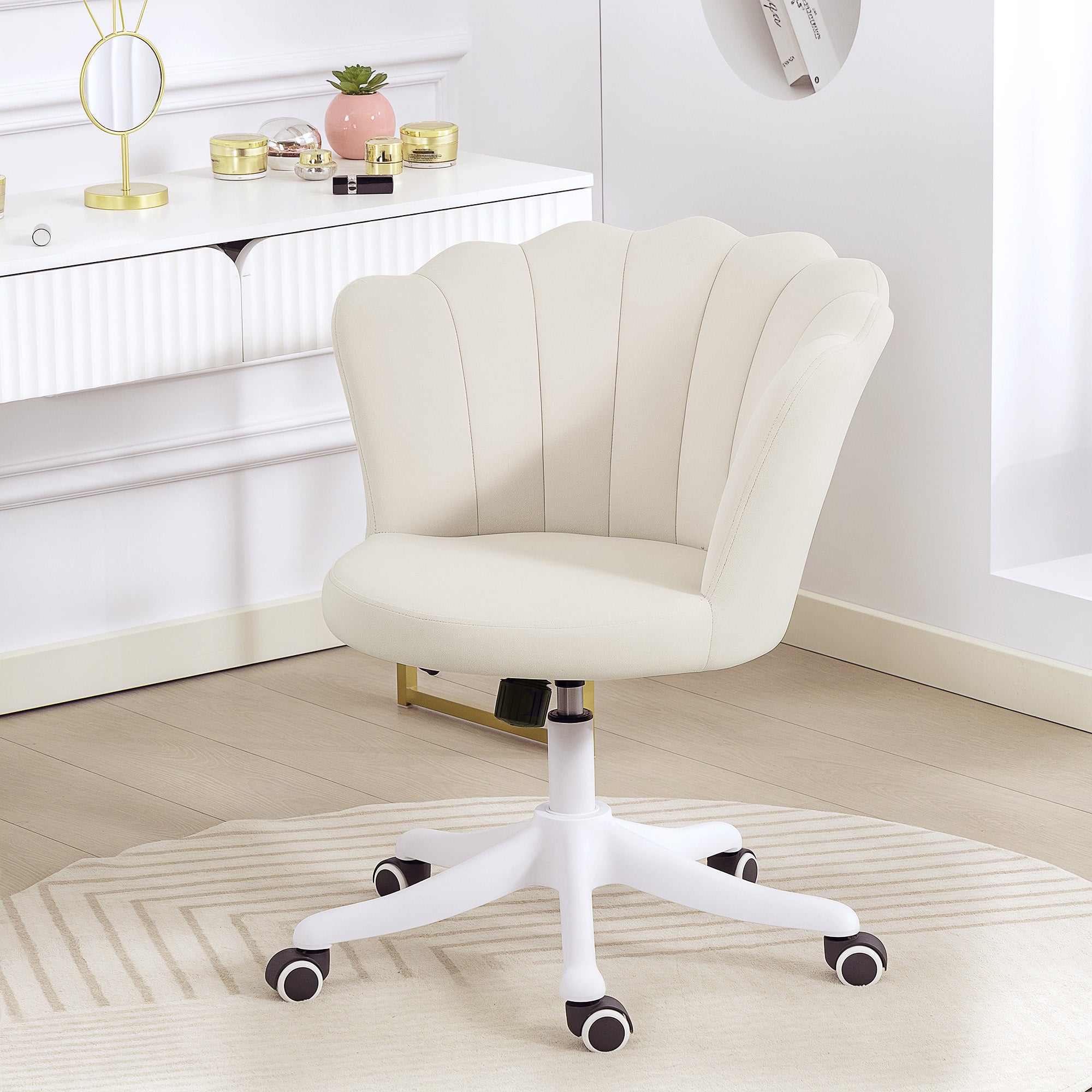 Armless Velvet Office Chair - Lotus Swivel Desk Chair, Cream-Office Products > Office Furniture > Office Chairs > Task Chairs-DECOROLALA