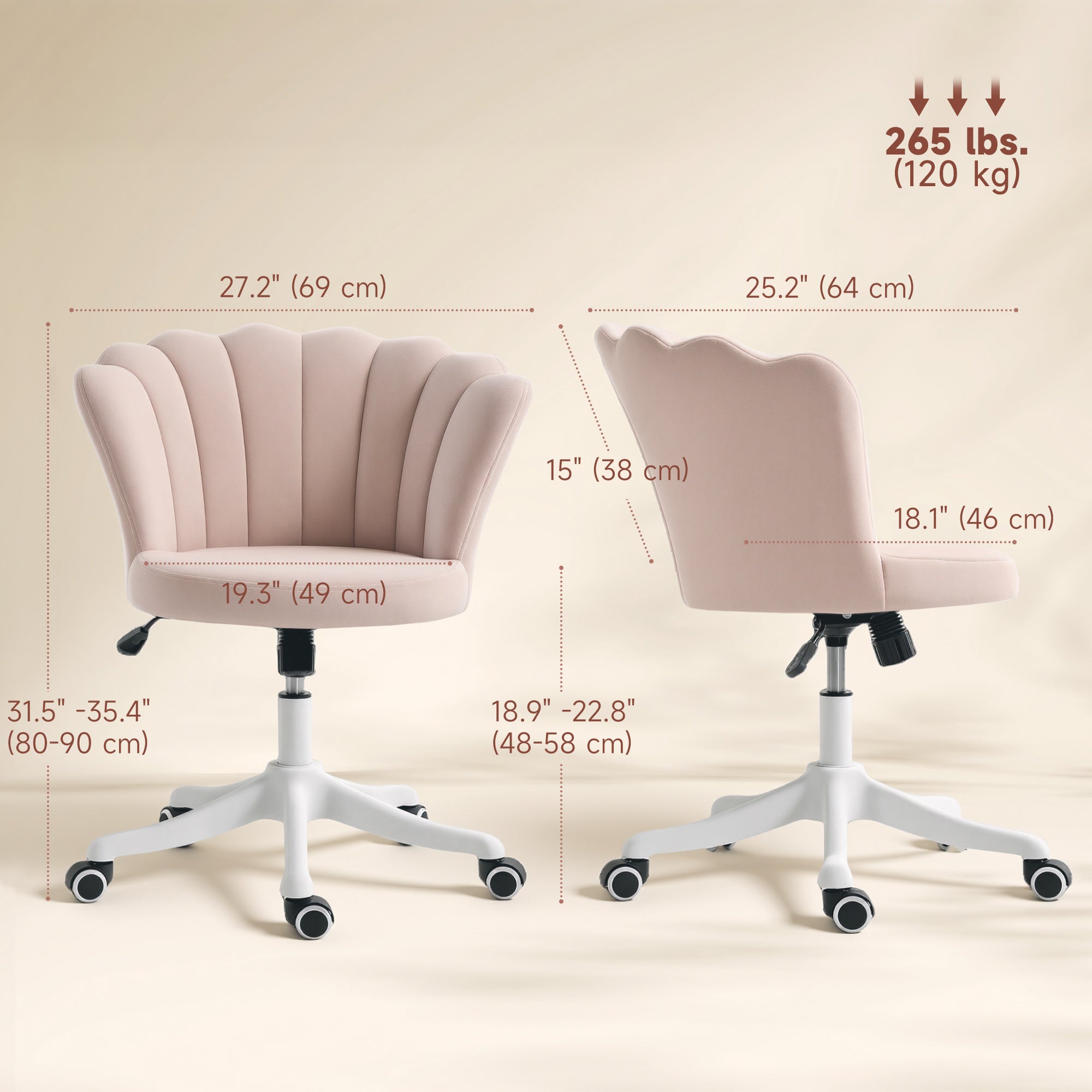Armless Velvet Office Chair - Pink Lotus Swivel Desk Chair-Office Products > Office Furniture > Office Chairs > Task Chairs-DECOROLALA