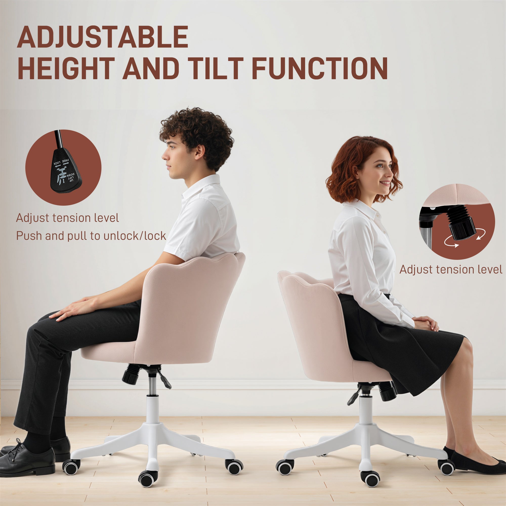 Armless Velvet Office Chair - Pink Lotus Swivel Desk Chair-Office Products > Office Furniture > Office Chairs > Task Chairs-DECOROLALA