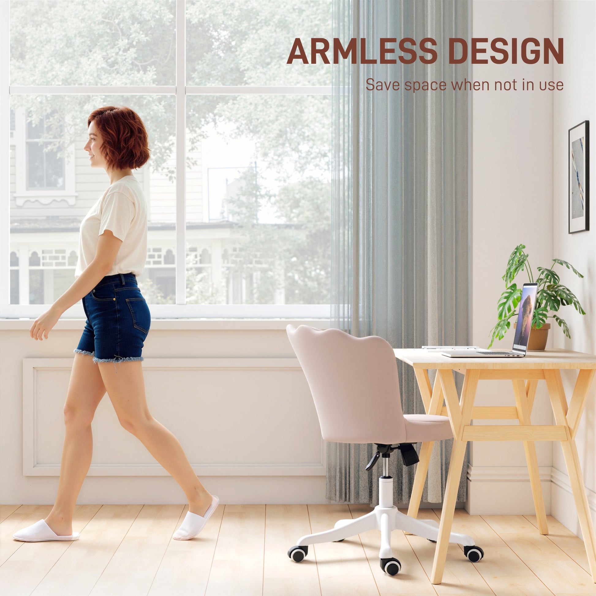 Armless Velvet Office Chair - Pink Lotus Swivel Desk Chair-Office Products > Office Furniture > Office Chairs > Task Chairs-DECOROLALA