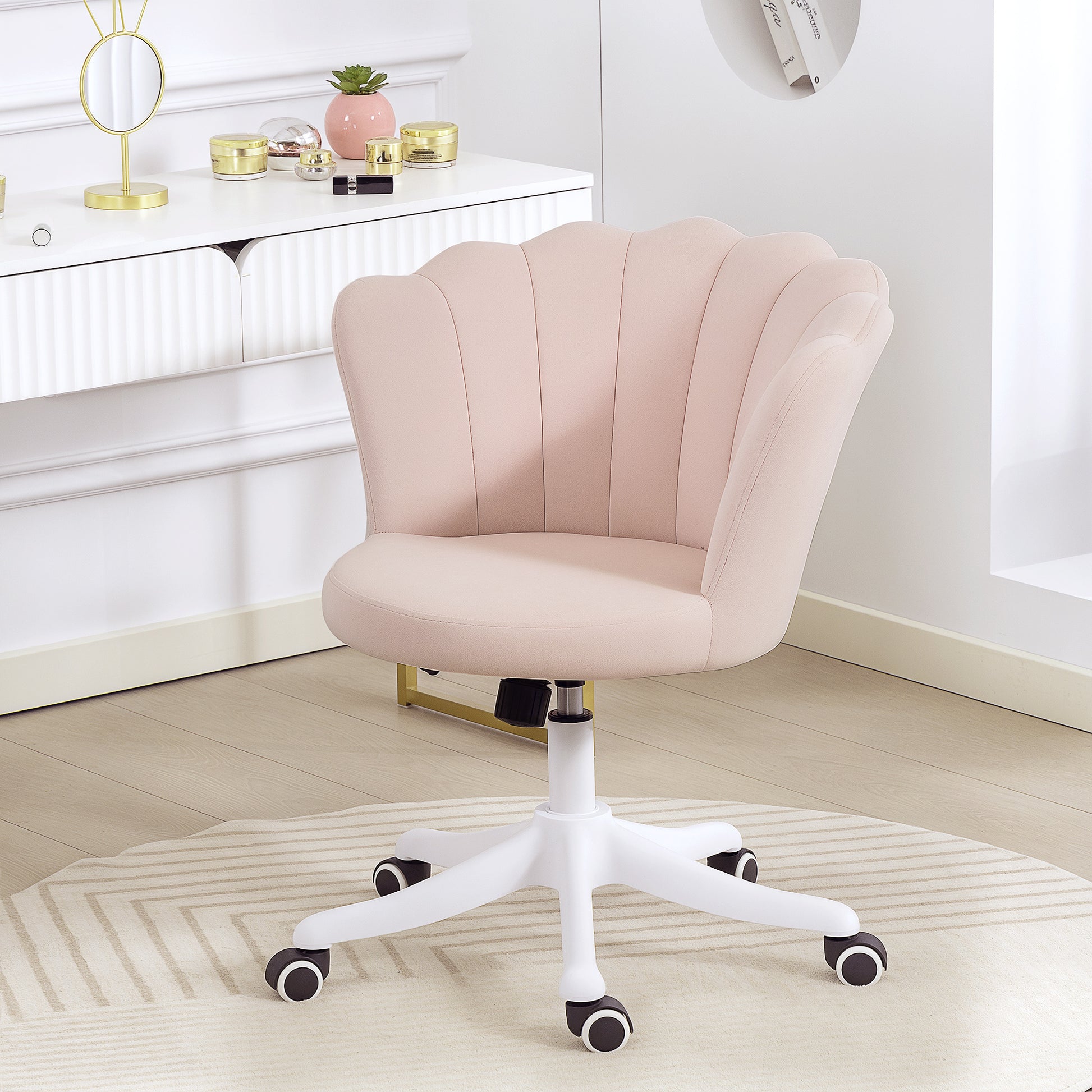 Armless Velvet Office Chair - Pink Lotus Swivel Desk Chair-Office Products > Office Furniture > Office Chairs > Task Chairs-DECOROLALA