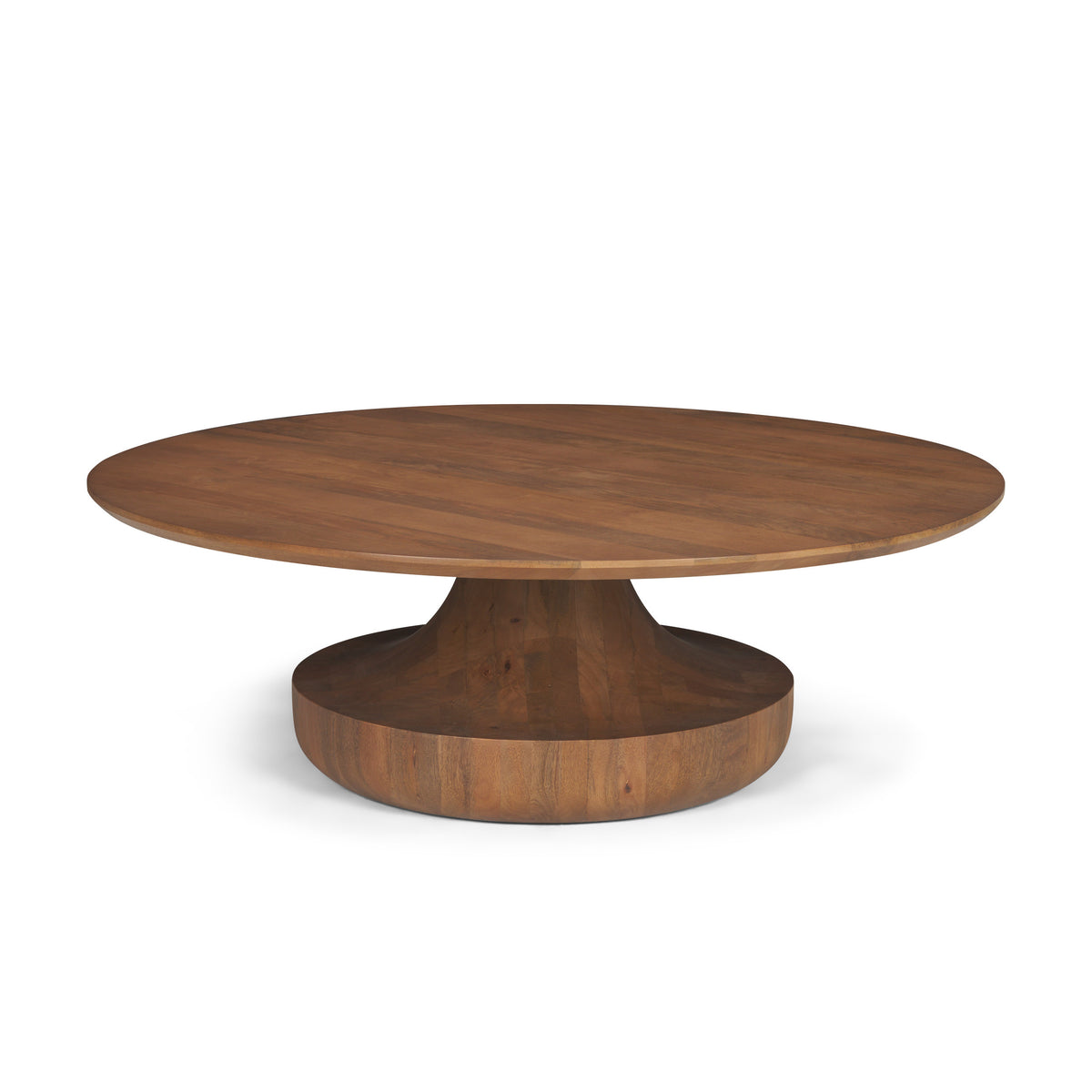 Arno Warm Mid-Brown Wood Sculptural Round Coffee Table-Coffee Tables-DECOROLALA