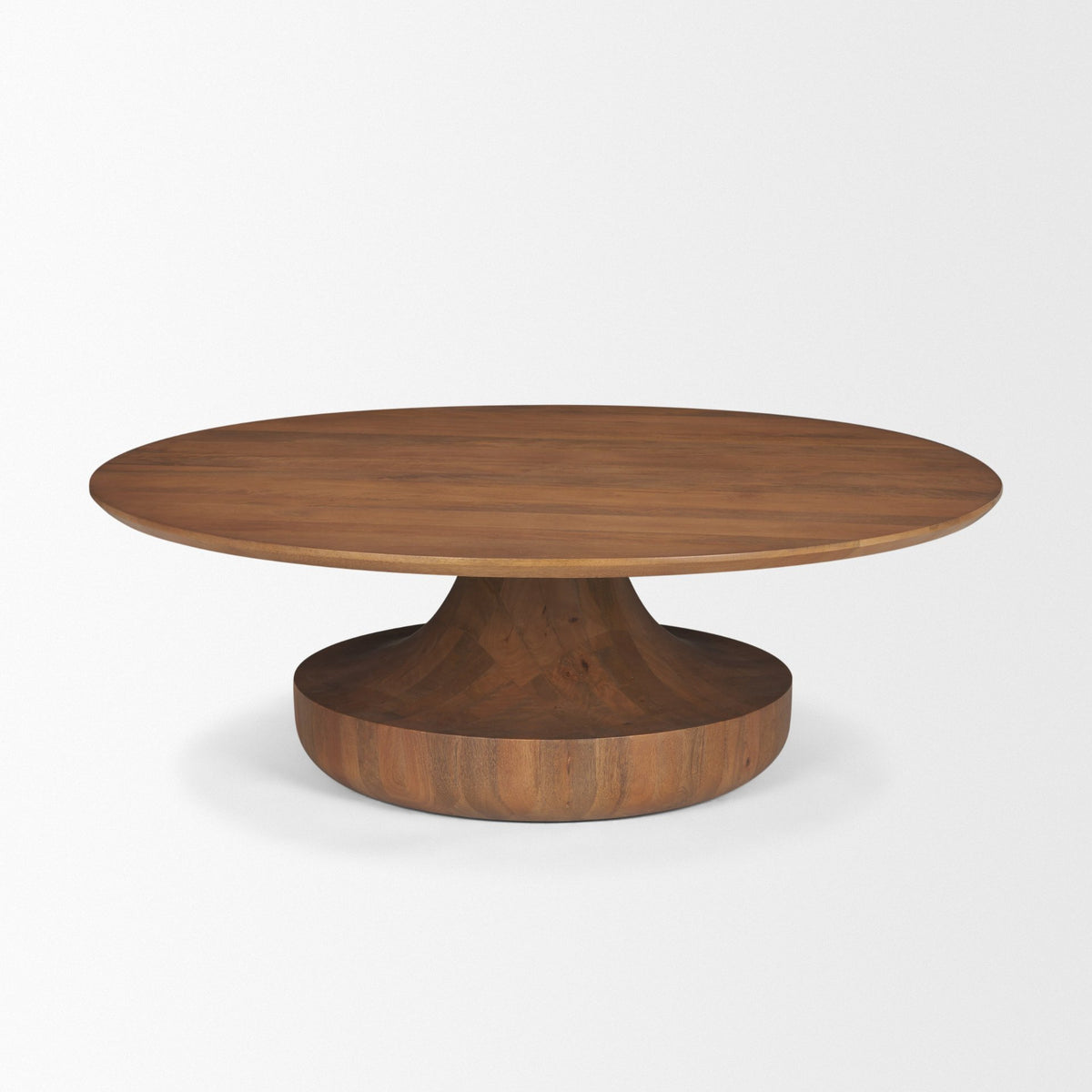 Arno Warm Mid-Brown Wood Sculptural Round Coffee Table-Coffee Tables-DECOROLALA
