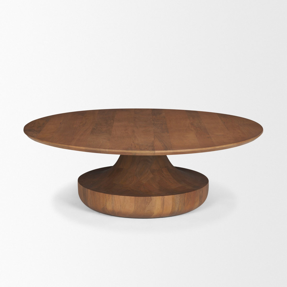 Arno Warm Mid-Brown Wood Sculptural Round Coffee Table-Coffee Tables-DECOROLALA