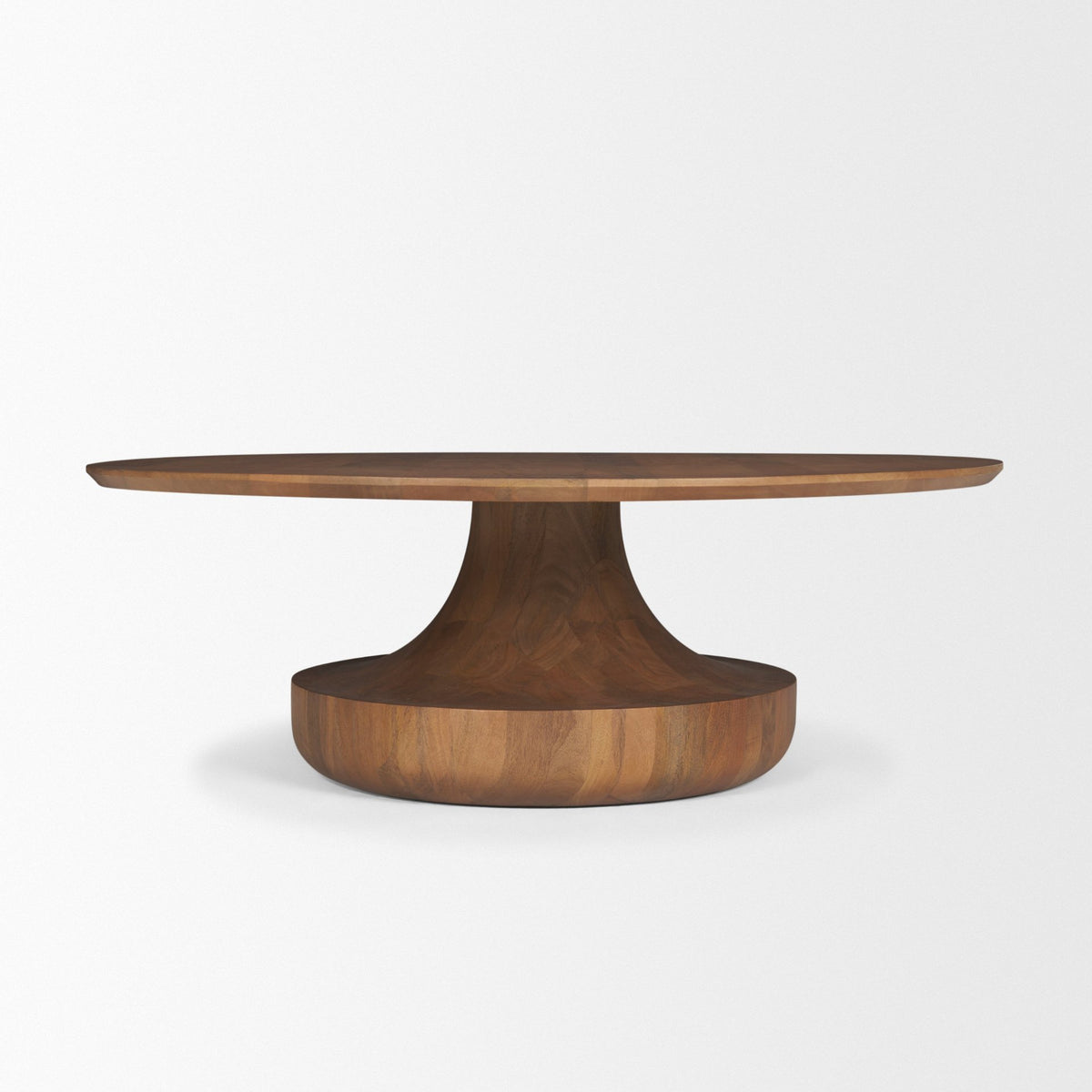 Arno Warm Mid-Brown Wood Sculptural Round Coffee Table-Coffee Tables-DECOROLALA