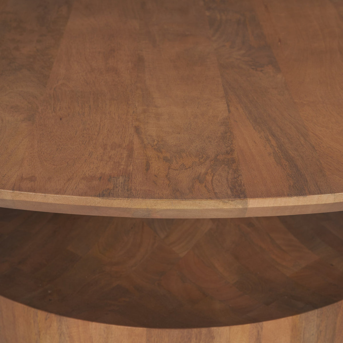 Arno Warm Mid-Brown Wood Sculptural Round Coffee Table-Coffee Tables-DECOROLALA