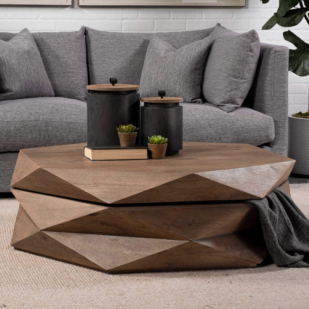 Arreto 48" Hexagonal Hinged Solid Wood Top and Base Coffee Table-Coffee Tables-DECOROLALA