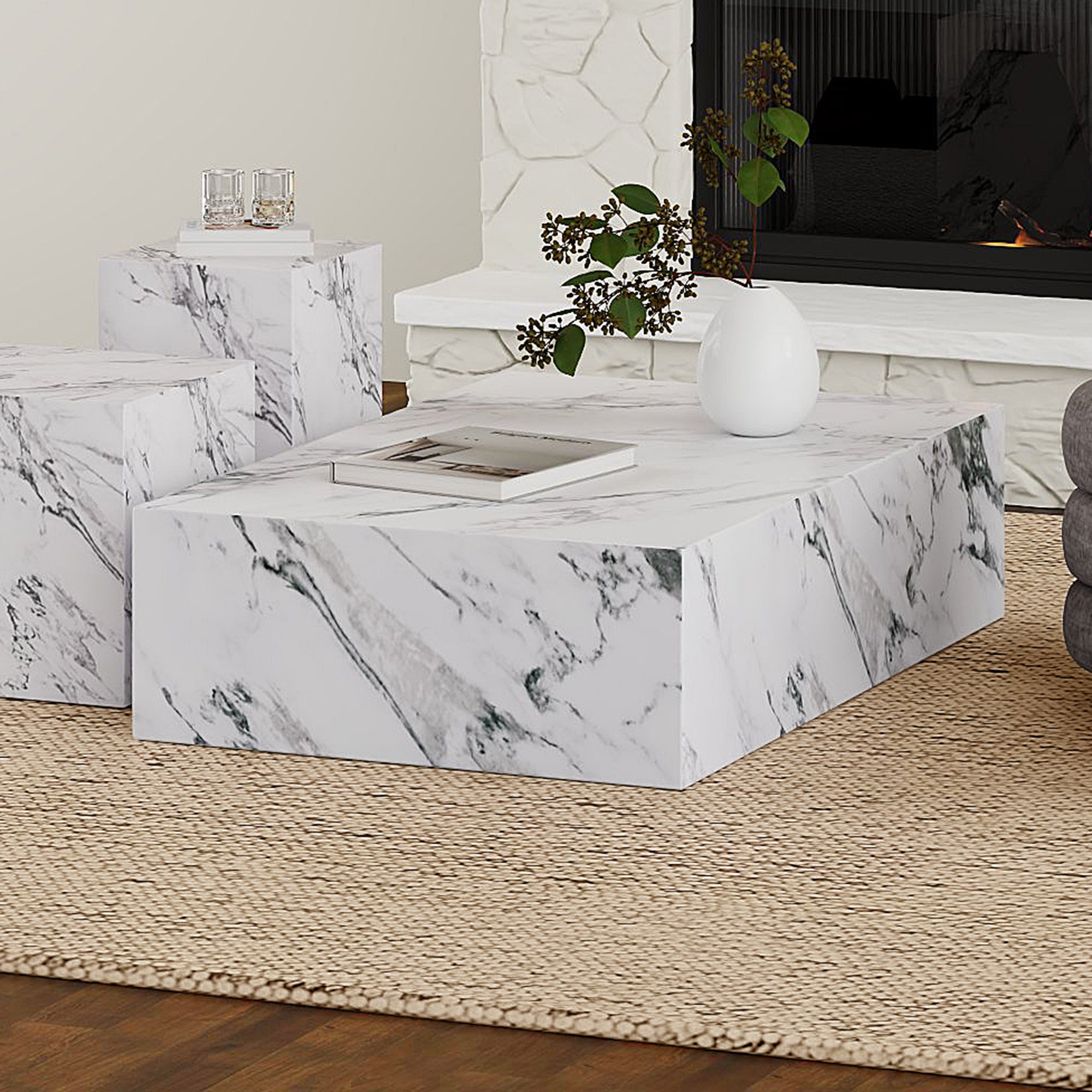 Artemis Coffee Table - Bulgari White Marble Finish-DECOROLALA