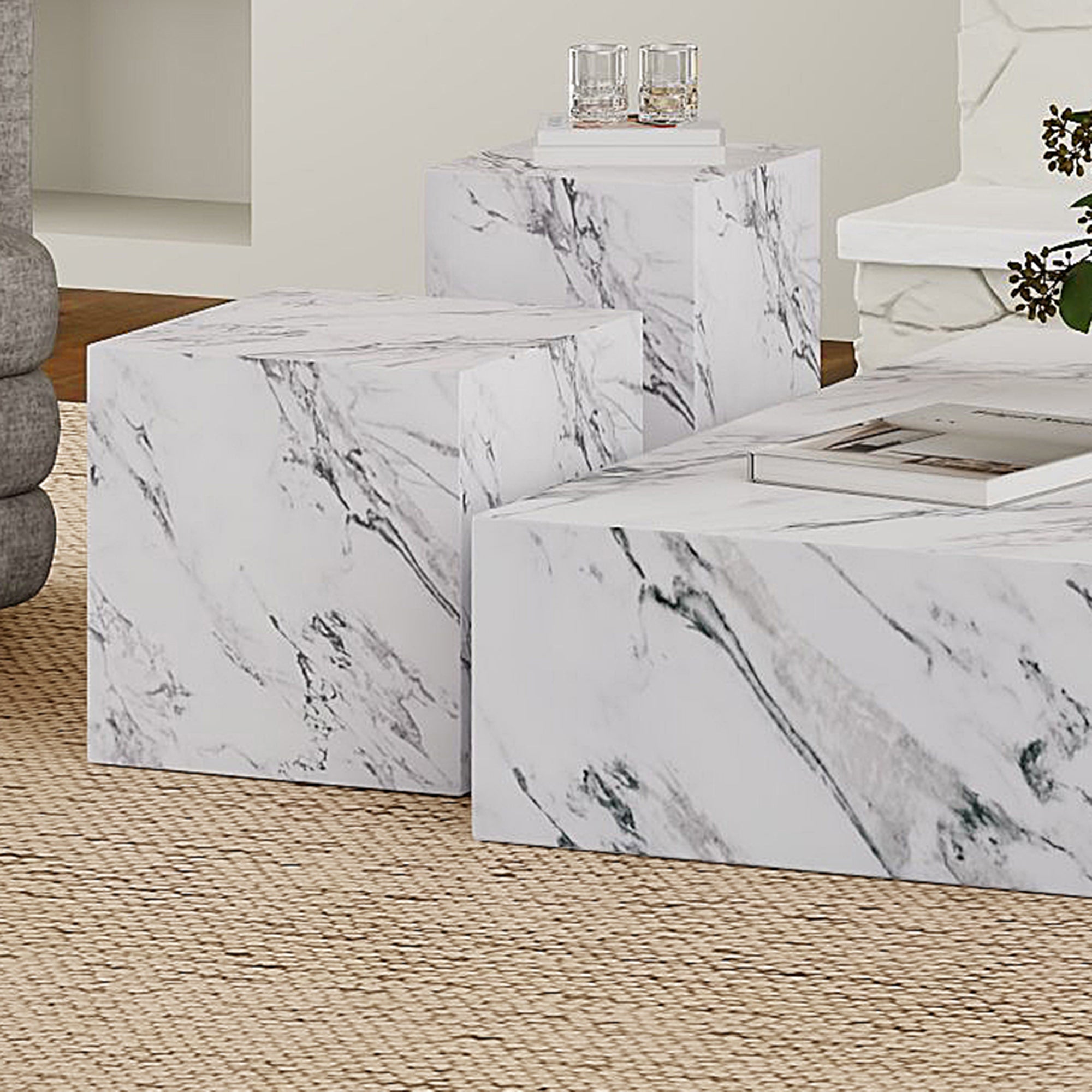 Artemis Square Side Table - Bulgari White Marble Finish-DECOROLALA