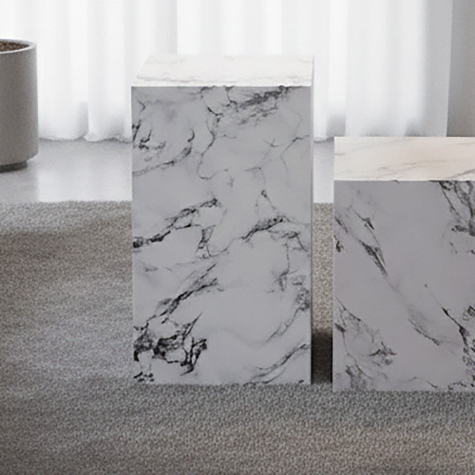 Artemis Tall Side Table - Bulgari White Marble Finish-DECOROLALA