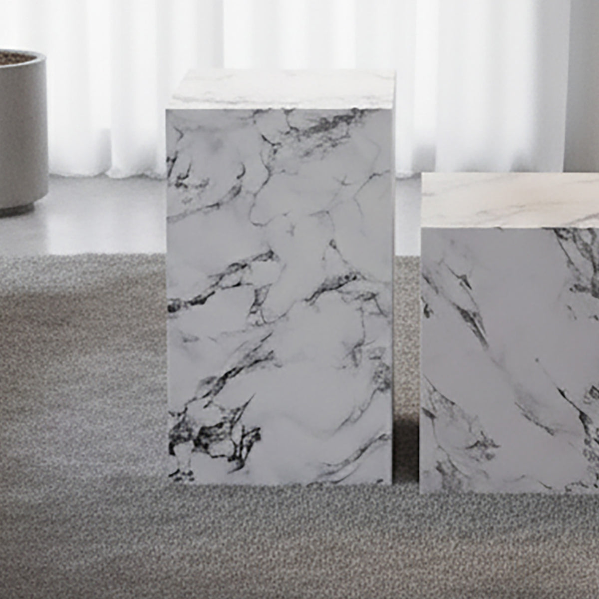 Artemis Tall Side Table - Bulgari White Marble Finish-DECOROLALA