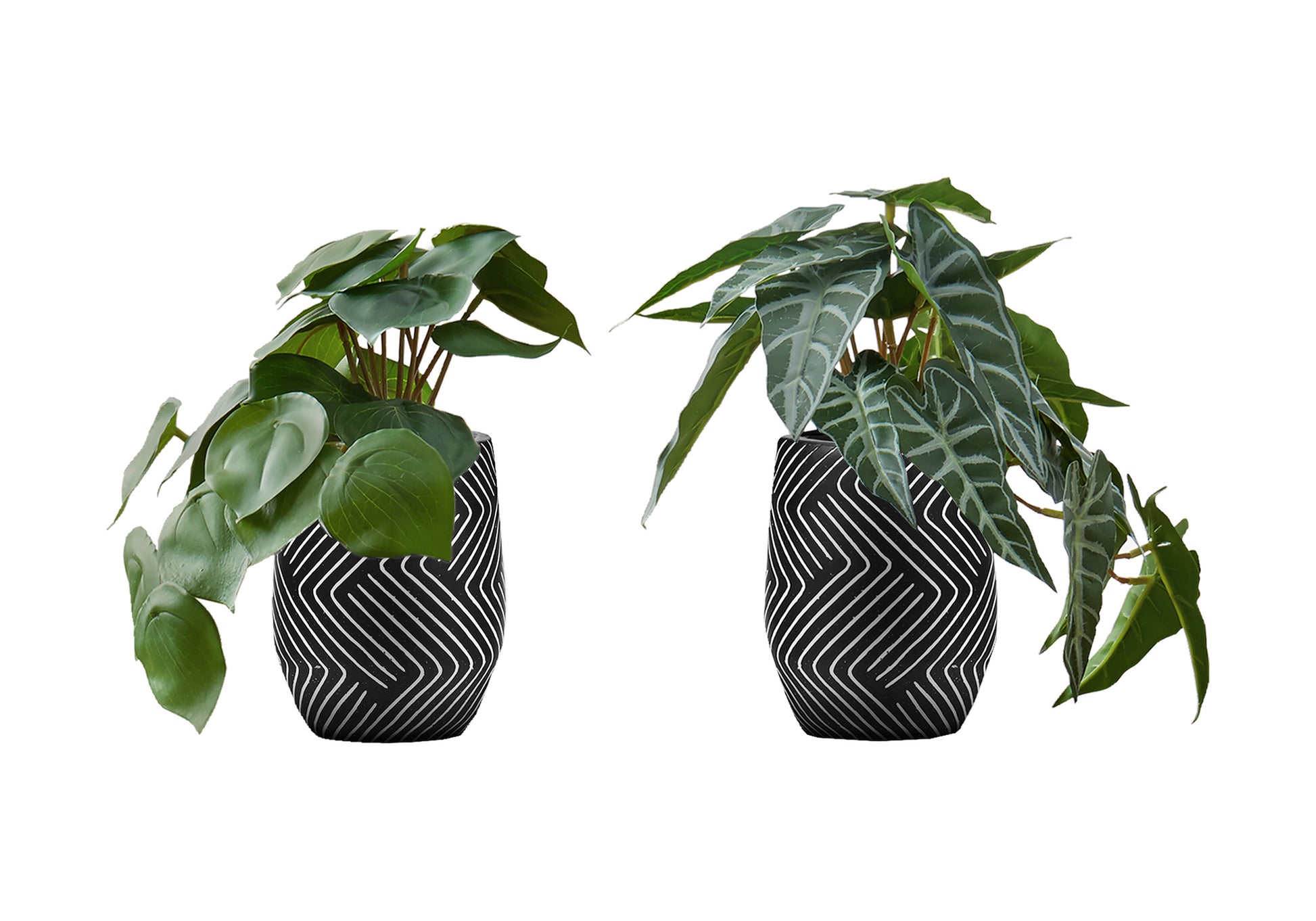 Artificial Alocasia Plants 8"H Set of 2 with Black Pots-Artificial Plant-DECOROLALA