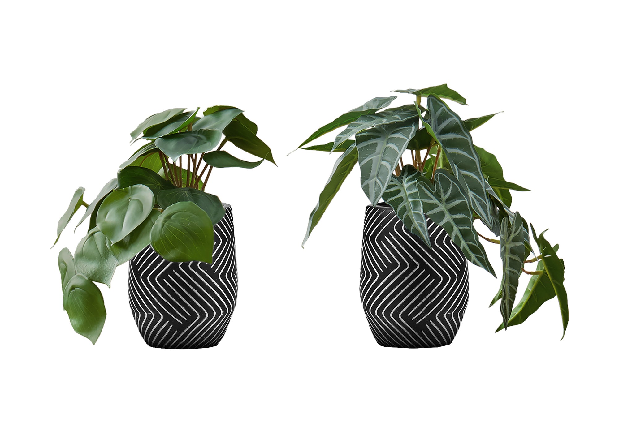 Artificial Alocasia Plants 8"H Set of 2 with Black Pots-Artificial Plant-DECOROLALA