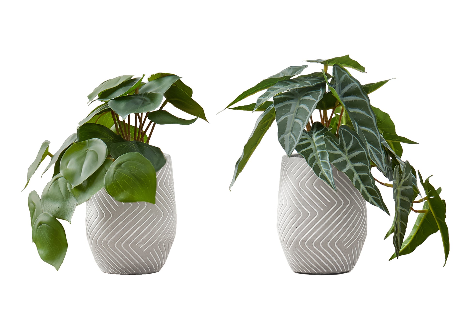 Artificial Alocasia Plants 8"H Set of 2 with Black Pots-Artificial Plant-DECOROLALA