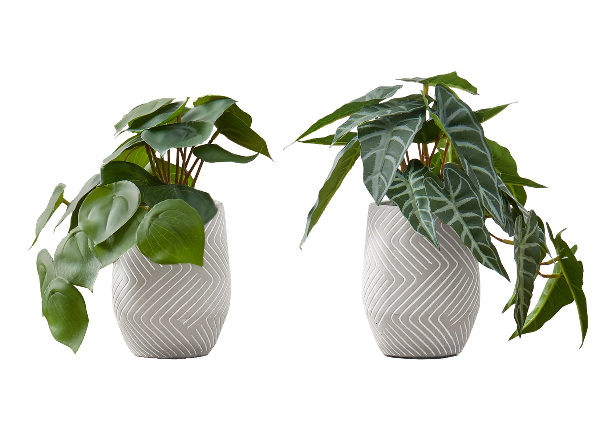 Artificial Alocasia Plants 8"H Set of 2 with Black Pots-Artificial Plant-DECOROLALA