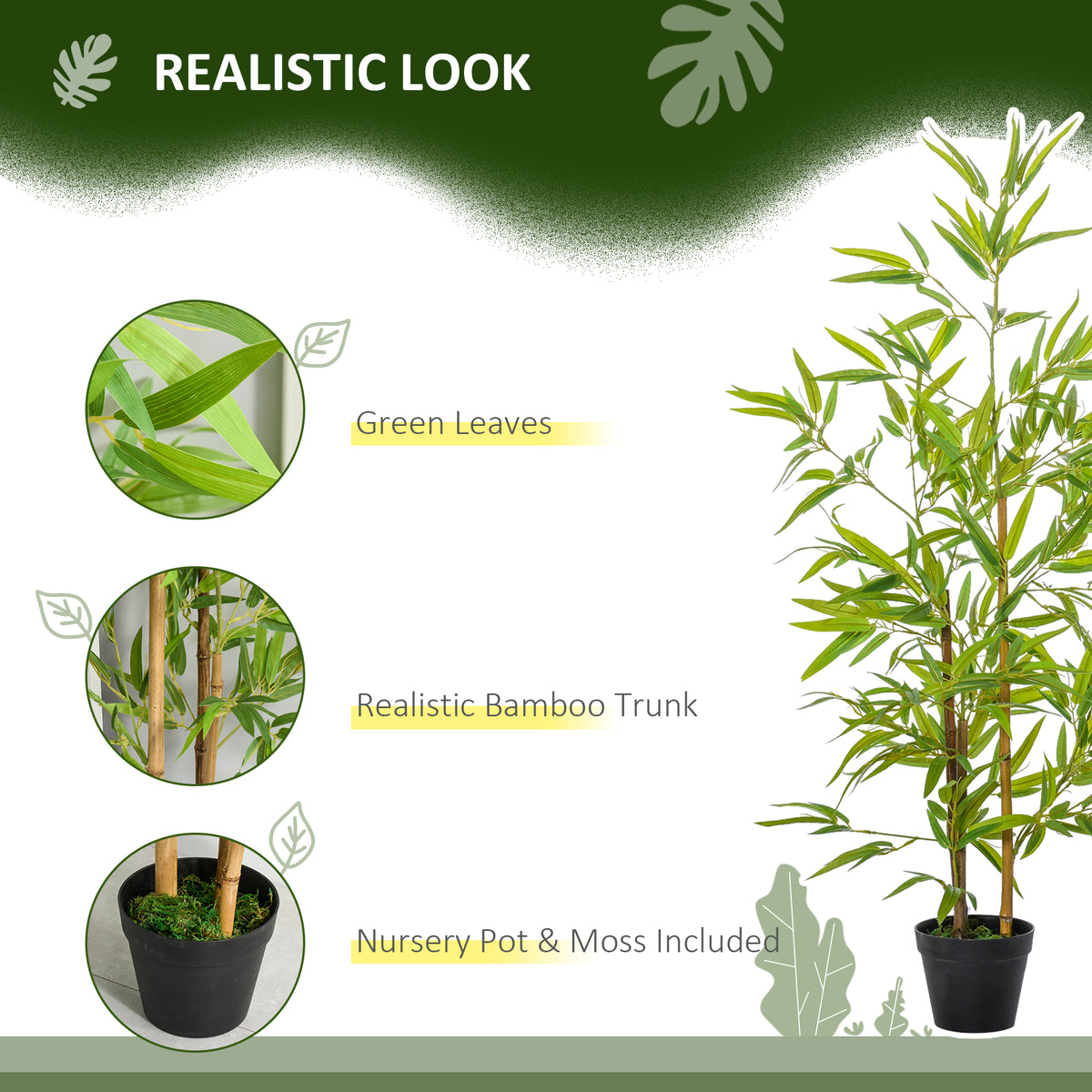Artificial Bamboo Tree, 4ft Fake Tree with Realistic Leaf and Natural Trunk, Decorative Plant in Nursery-Artificial Trees-DECOROLALA
