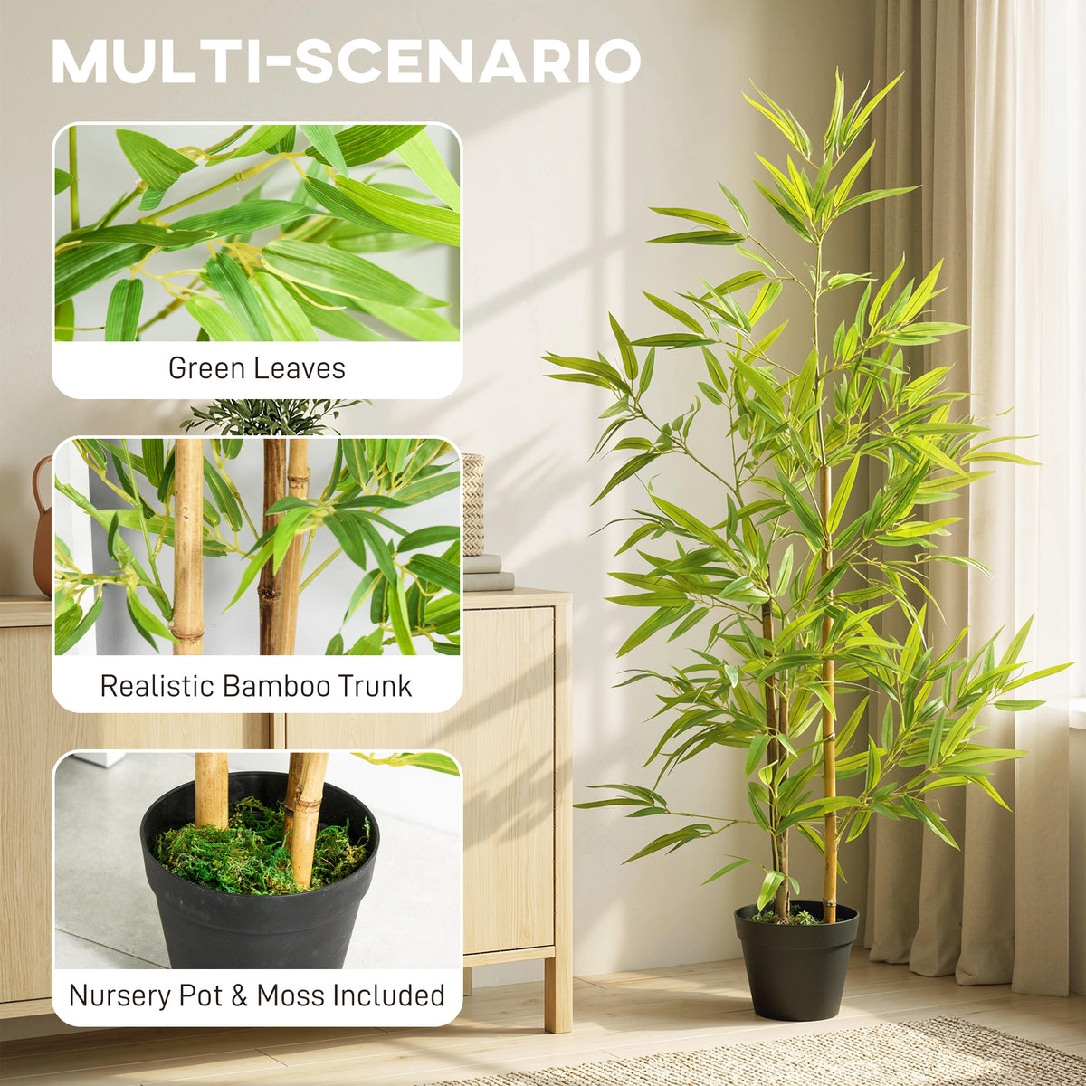 Artificial Bamboo Tree, 4ft Fake Tree with Realistic Leaf and Natural Trunk, Decorative Plant in Nursery-Artificial Trees-DECOROLALA