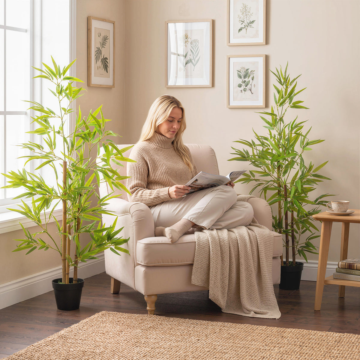 Artificial Bamboo Tree, 4ft Fake Tree with Realistic Leaf and Natural Trunk, Decorative Plant in Nursery-Artificial Trees-DECOROLALA