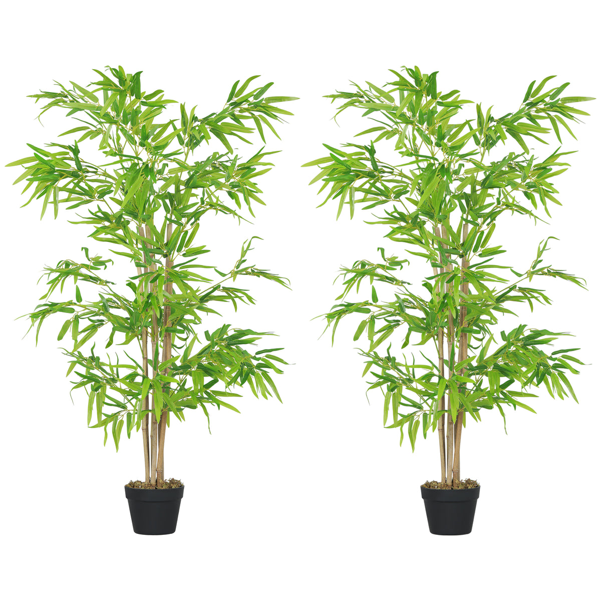 Artificial Bamboo Tree Set of 2, 5ft Fake Tree with Realistic Leaf and Natural Trunk, Decorative Plant in Nursery-Artificial Trees-DECOROLALA