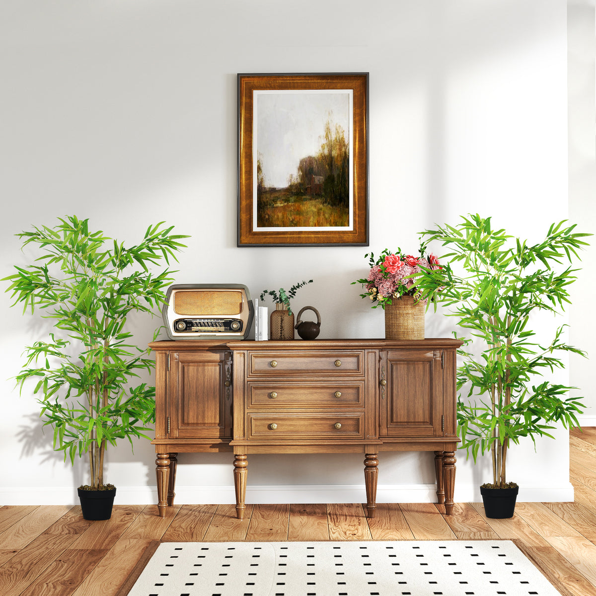 Artificial Bamboo Tree Set of 2, 5ft Fake Tree with Realistic Leaf and Natural Trunk, Decorative Plant in Nursery-Artificial Trees-DECOROLALA