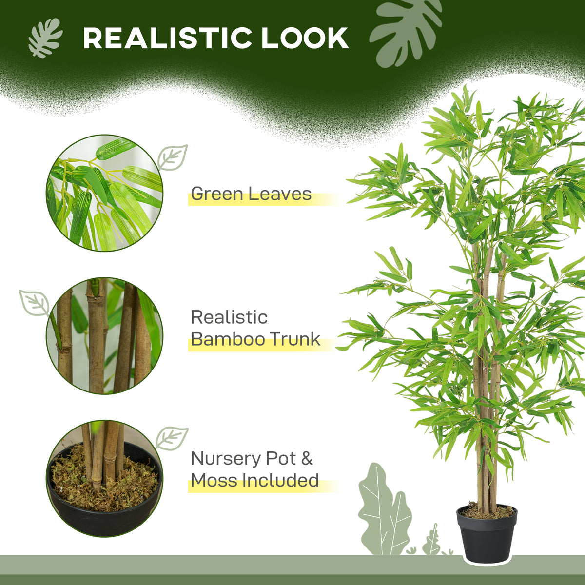 Artificial Bamboo Tree Set of 2, 5ft Fake Tree with Realistic Leaf and Natural Trunk, Decorative Plant in Nursery-Artificial Trees-DECOROLALA