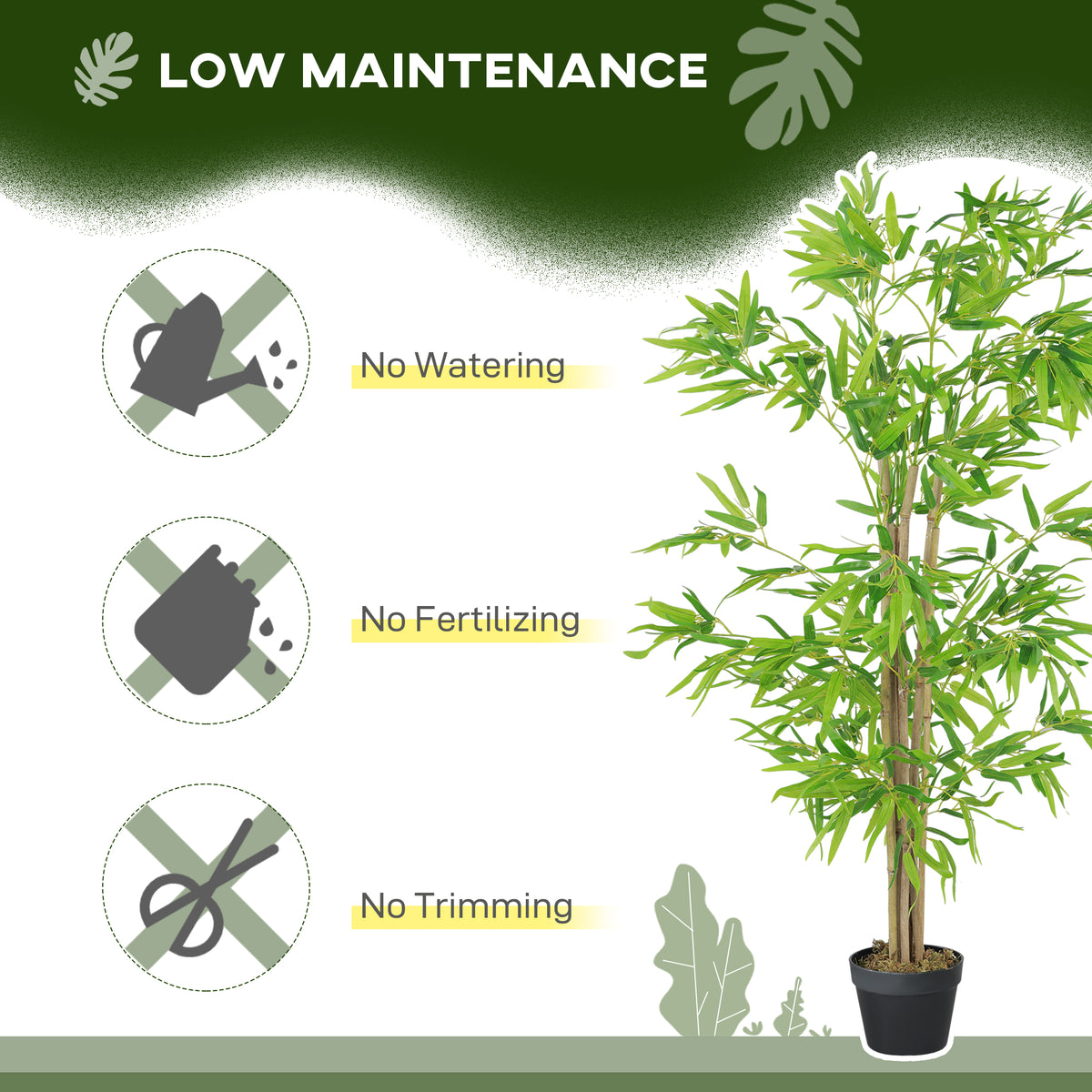 Artificial Bamboo Tree Set of 2, 5ft Fake Tree with Realistic Leaf and Natural Trunk, Decorative Plant in Nursery-Artificial Trees-DECOROLALA