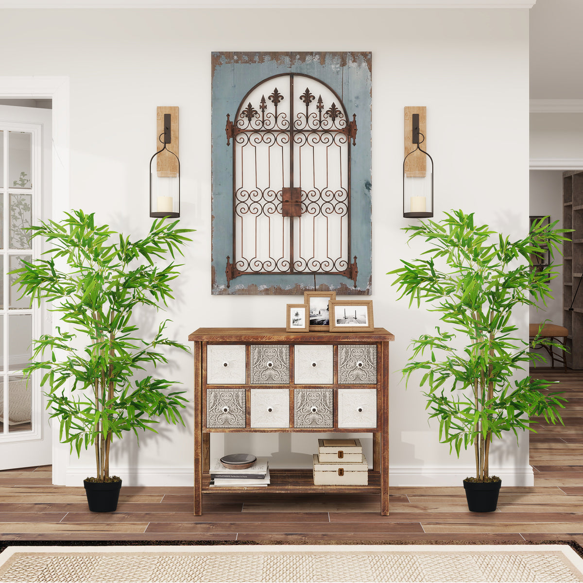 Artificial Bamboo Tree Set of 2, 5ft Fake Tree with Realistic Leaf and Natural Trunk, Decorative Plant in Nursery-Artificial Trees-DECOROLALA