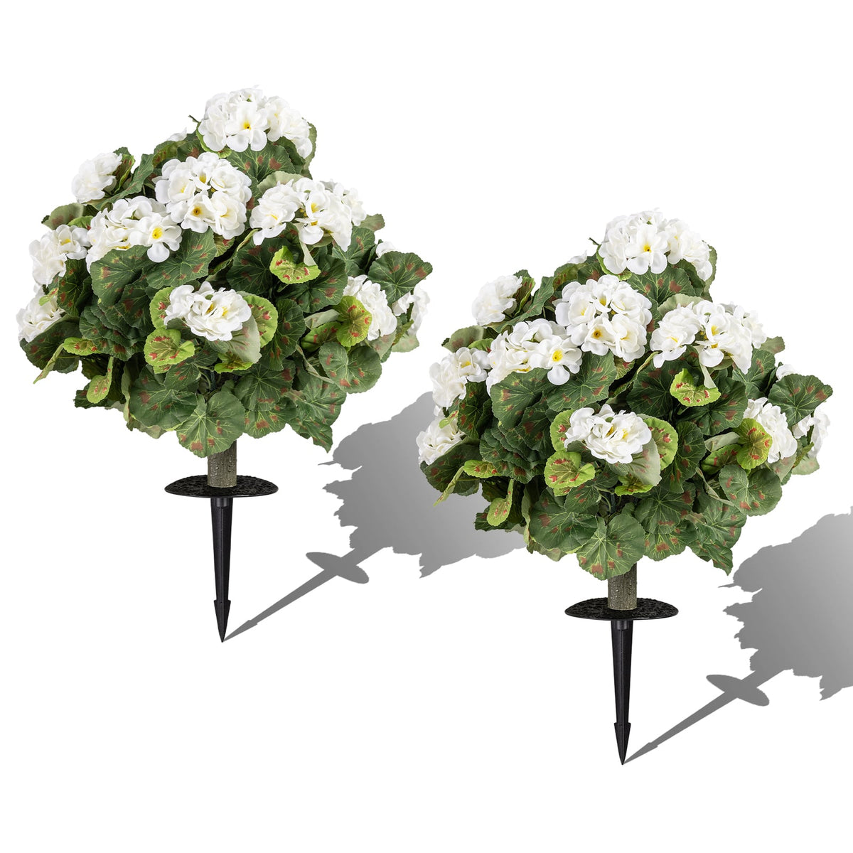 Artificial Begonia Ball Trees Set of 2 13 inch Fake Evergreen Shrubs with Ground Spikes-White-Artificial Plants-DECOROLALA