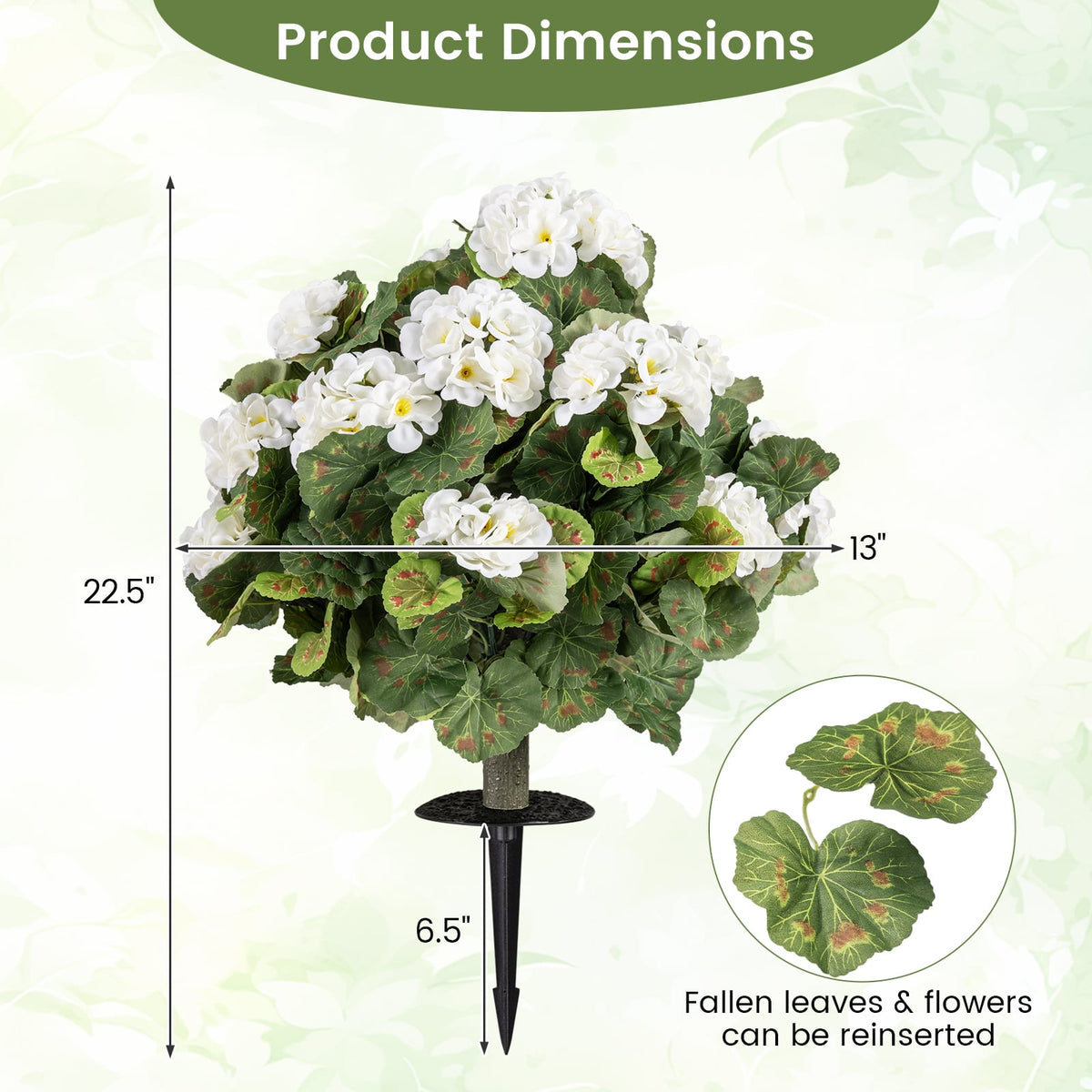 Artificial Begonia Ball Trees Set of 2 13 inch Fake Evergreen Shrubs with Ground Spikes-White-Artificial Plants-DECOROLALA