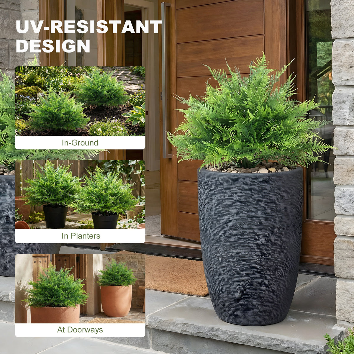 Artificial Boston Ferns UV-Resistant Fake Plants for Indoor Outdoor Decor Set of 2-Artificial Trees-DECOROLALA