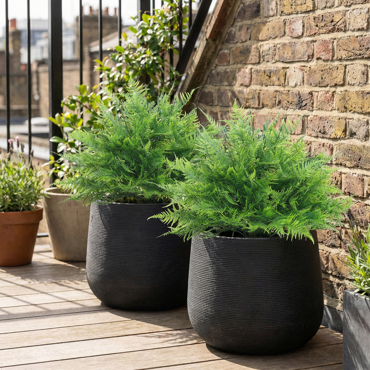 Artificial Boston Ferns UV-Resistant Fake Plants for Indoor Outdoor Decor Set of 2-Artificial Trees-DECOROLALA