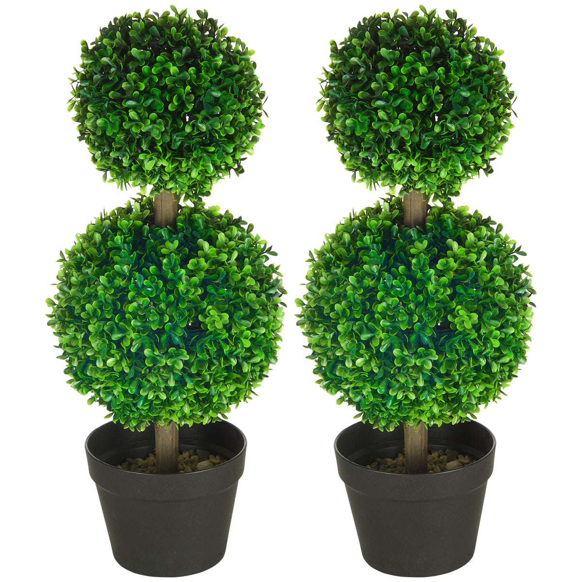 Artificial Boxwood Topiary Tree Set of 2, Faux Boxwood Ball Trees in Pot, Fake Plant for Indoor Outdoor Decor, Green-Artificial Trees-DECOROLALA
