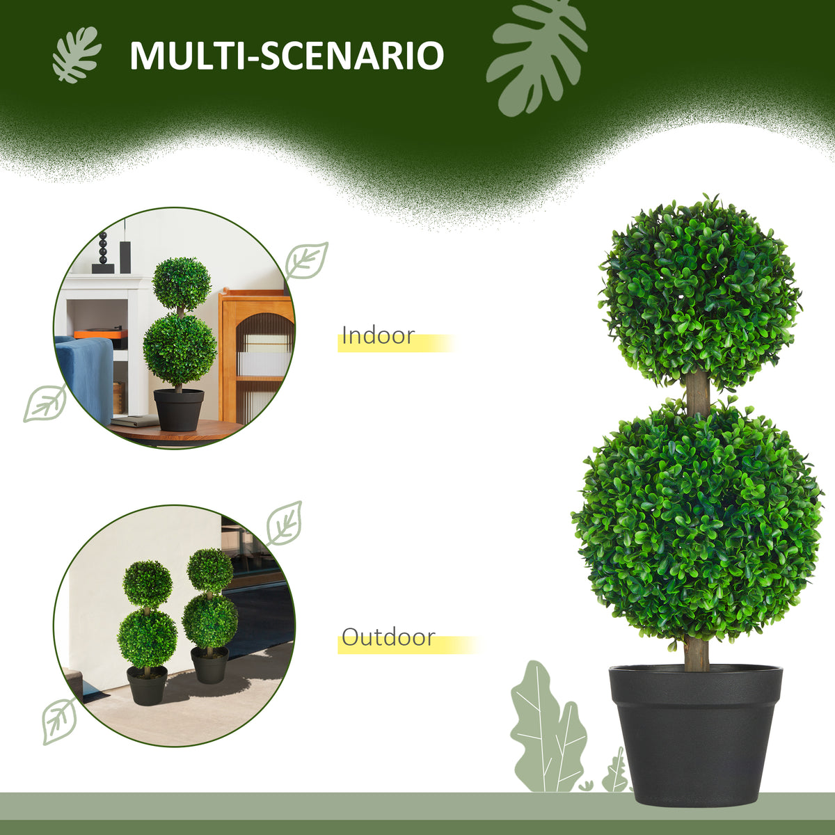 Artificial Boxwood Topiary Tree Set of 2, Faux Boxwood Ball Trees in Pot, Fake Plant for Indoor Outdoor Decor, Green-Artificial Trees-DECOROLALA