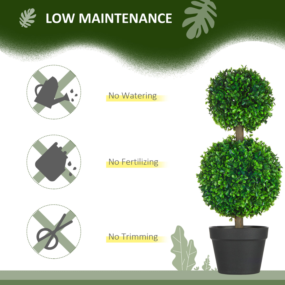 Artificial Boxwood Topiary Tree Set of 2, Faux Boxwood Ball Trees in Pot, Fake Plant for Indoor Outdoor Decor, Green-Artificial Trees-DECOROLALA