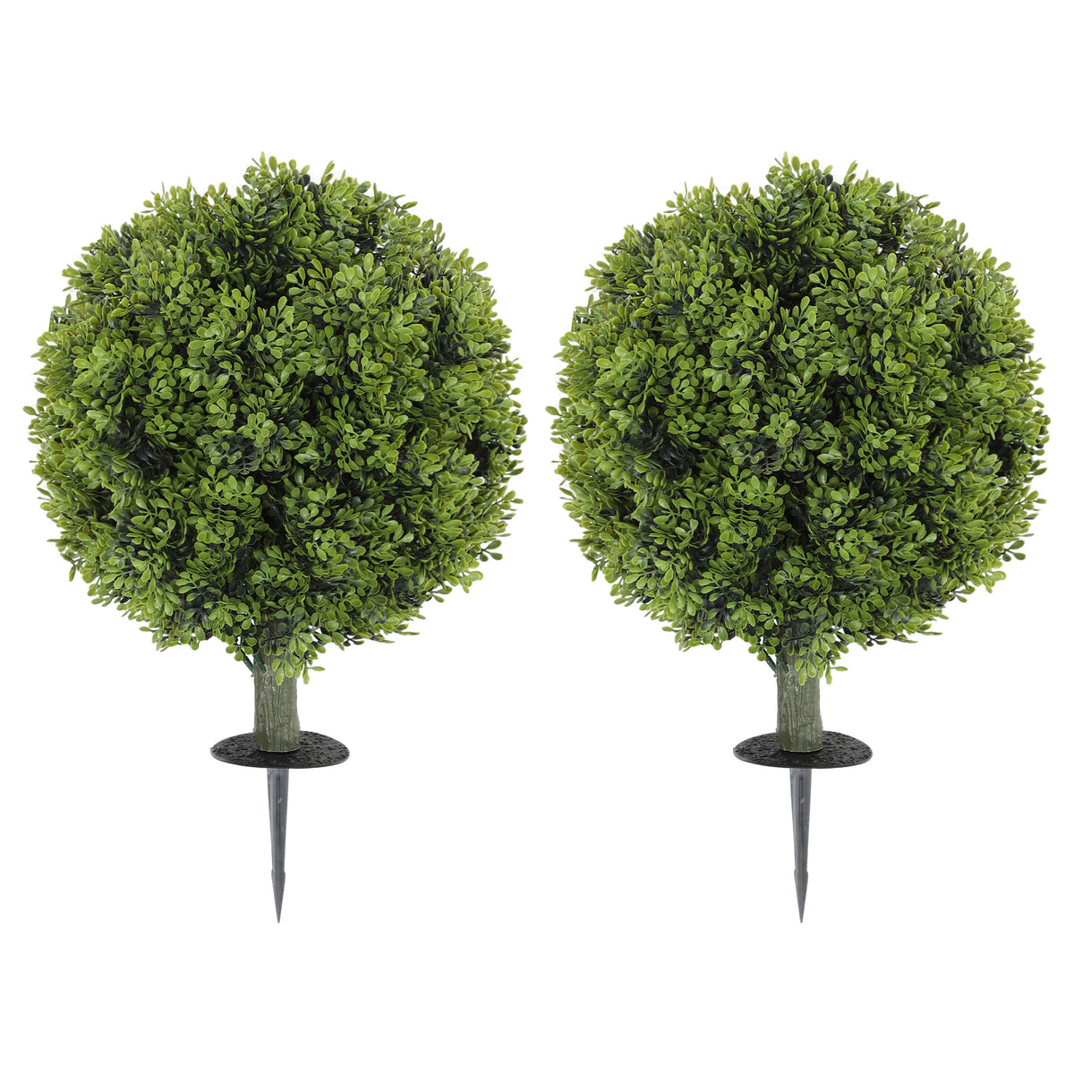 Artificial Boxwood Topiary Trees Set of 2 with Ground Stake, UV Resistant Fake Plants for Indoor Outdoor, Green-Artificial Trees-DECOROLALA