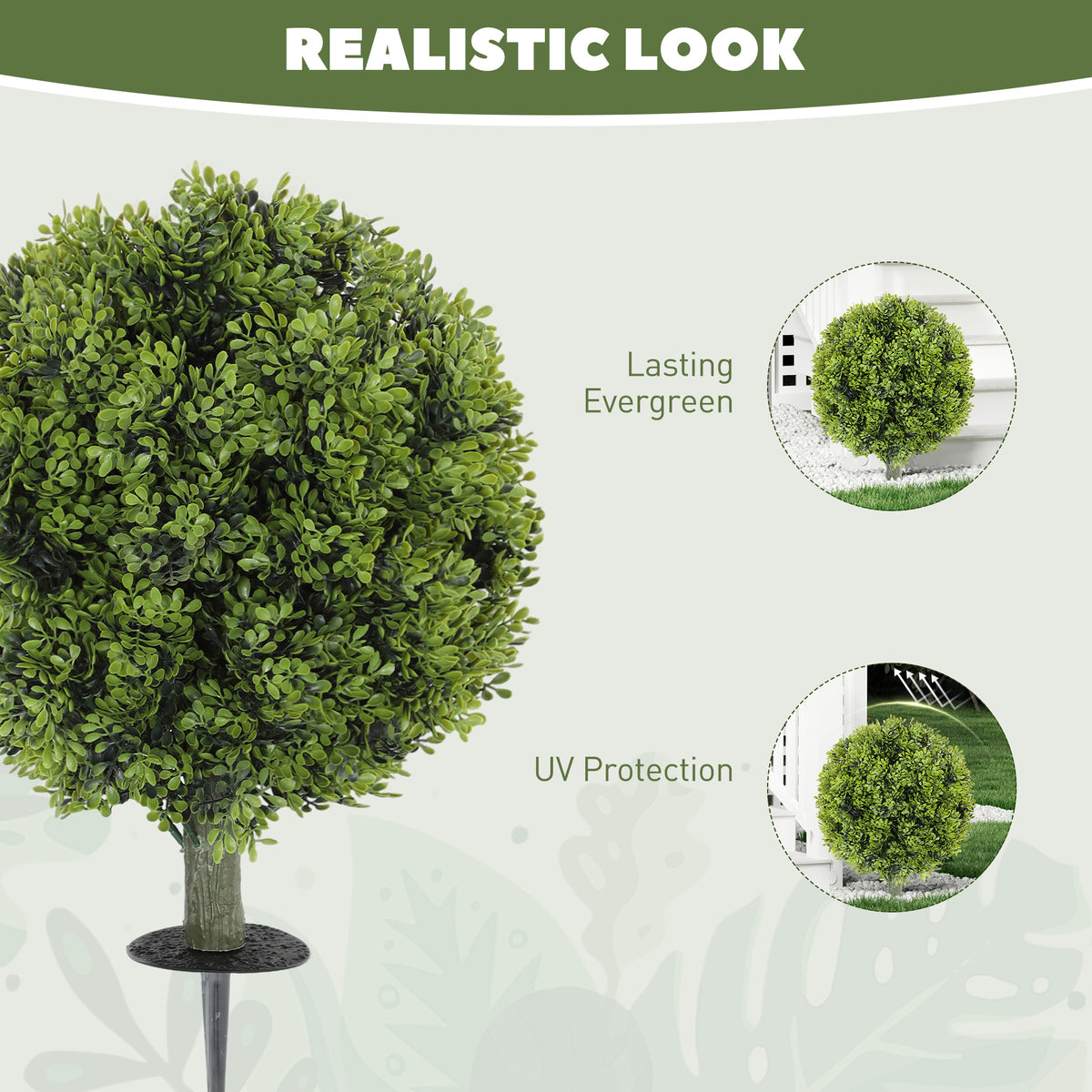 Artificial Boxwood Topiary Trees Set of 2 with Ground Stake, UV Resistant Fake Plants for Indoor Outdoor, Green-Artificial Trees-DECOROLALA