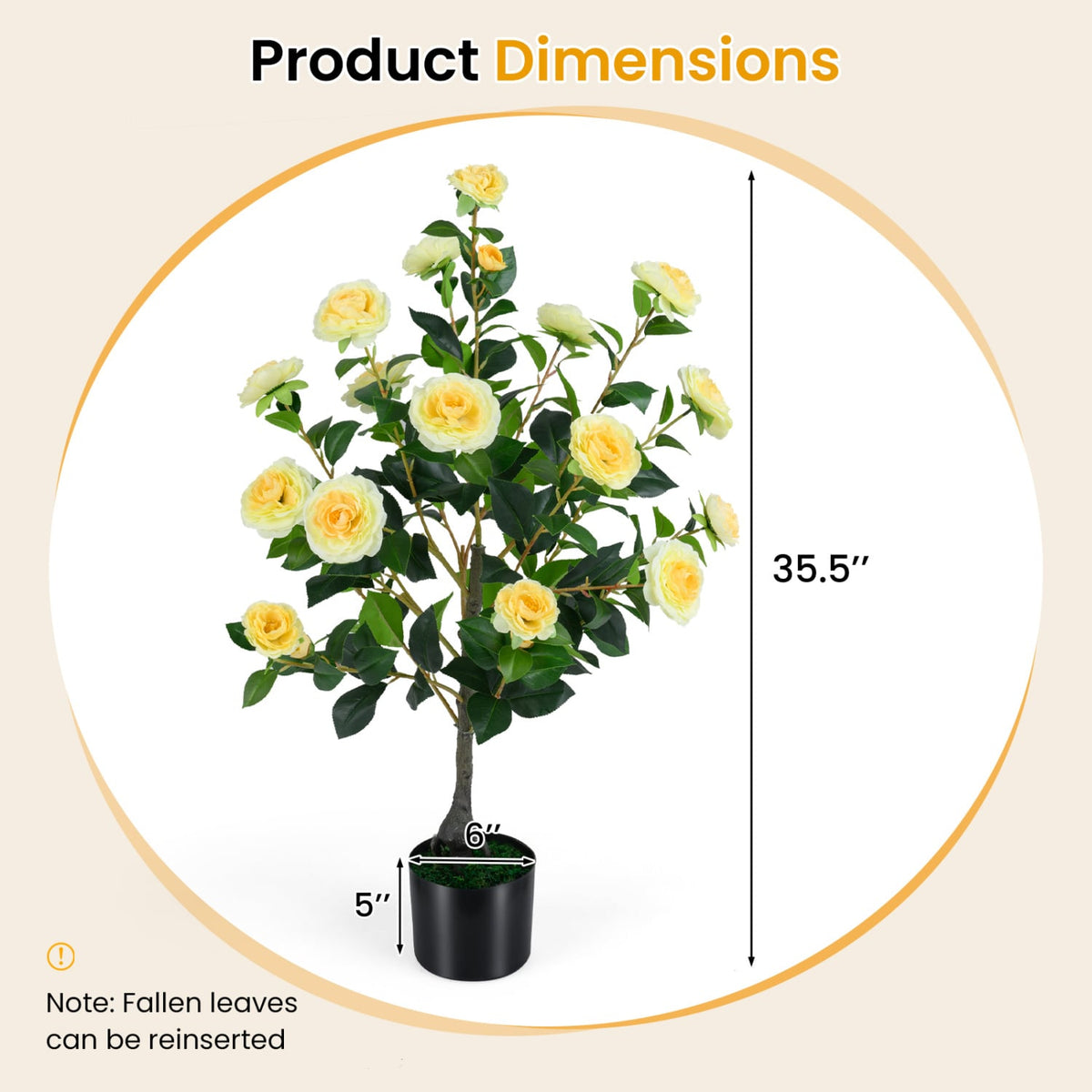 Artificial Camellia Tree Faux Flower Plant in Cement-Filled Pot-Yellow-Artificial Plants-DECOROLALA