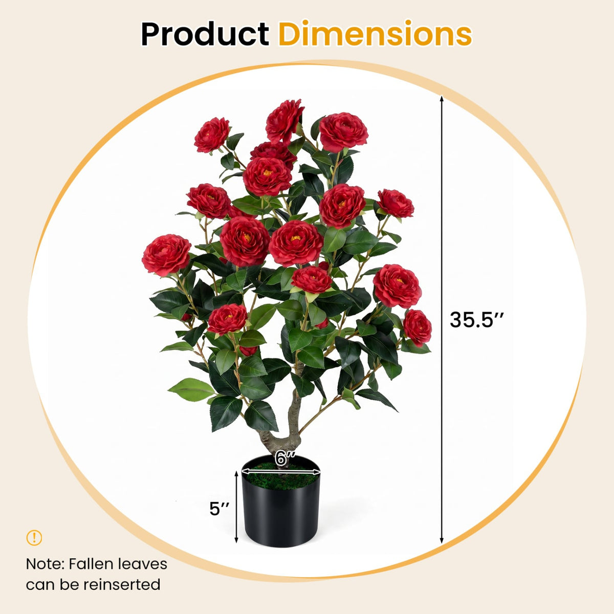 Artificial Camellia Tree Faux Flower Plant in Cement-Filled Pot=Red-Artificial Plants-DECOROLALA