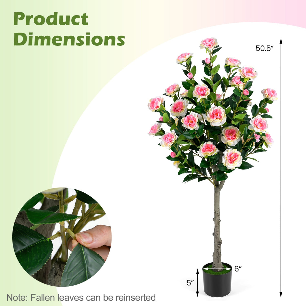 Artificial Camellia Tree with 27 Blossoms in Cement Pot for Home-Set of 1-Artificial Plants-DECOROLALA