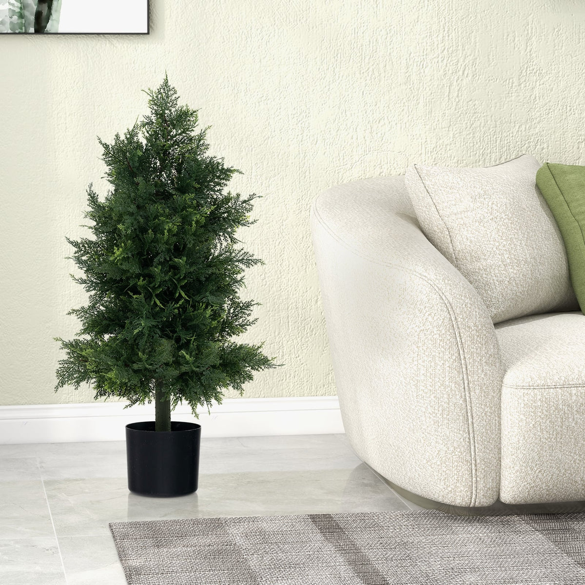 Artificial Cedar Topiary Tree with Plastic Nursery Pot for Porch and Office-Artificial Plants-DECOROLALA