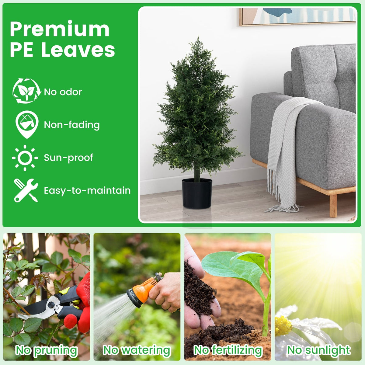 Artificial Cedar Topiary Tree with Plastic Nursery Pot for Porch and Office-Artificial Plants-DECOROLALA