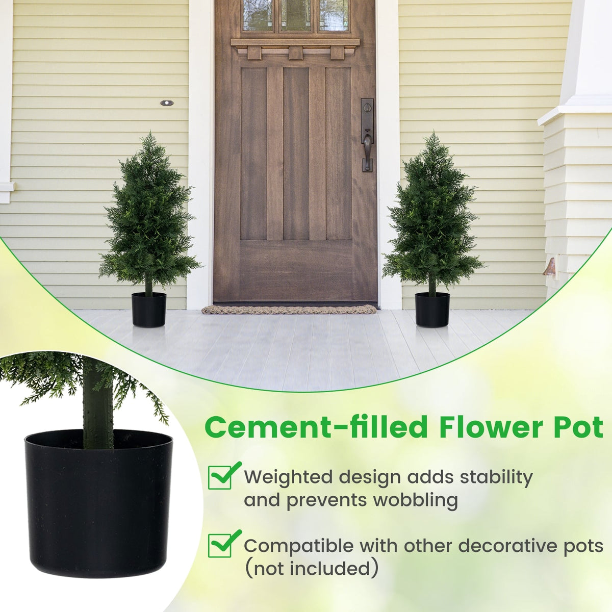 Artificial Cedar Topiary Tree with Plastic Nursery Pot for Porch and Office-Artificial Plants-DECOROLALA
