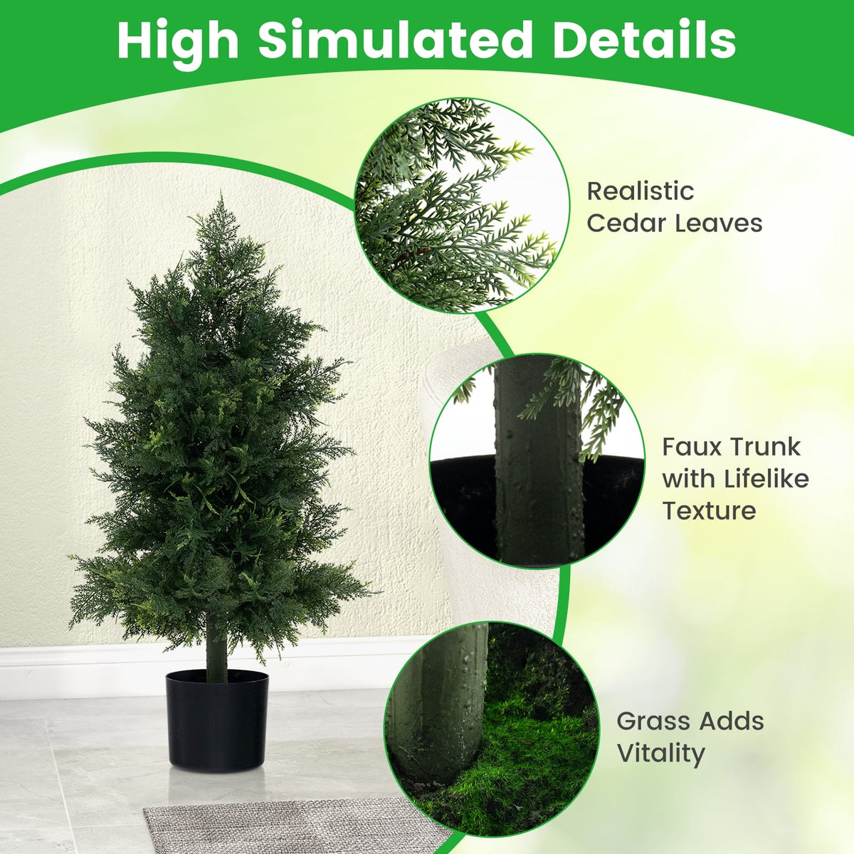 Artificial Cedar Topiary Tree with Plastic Nursery Pot for Porch and Office-Artificial Plants-DECOROLALA