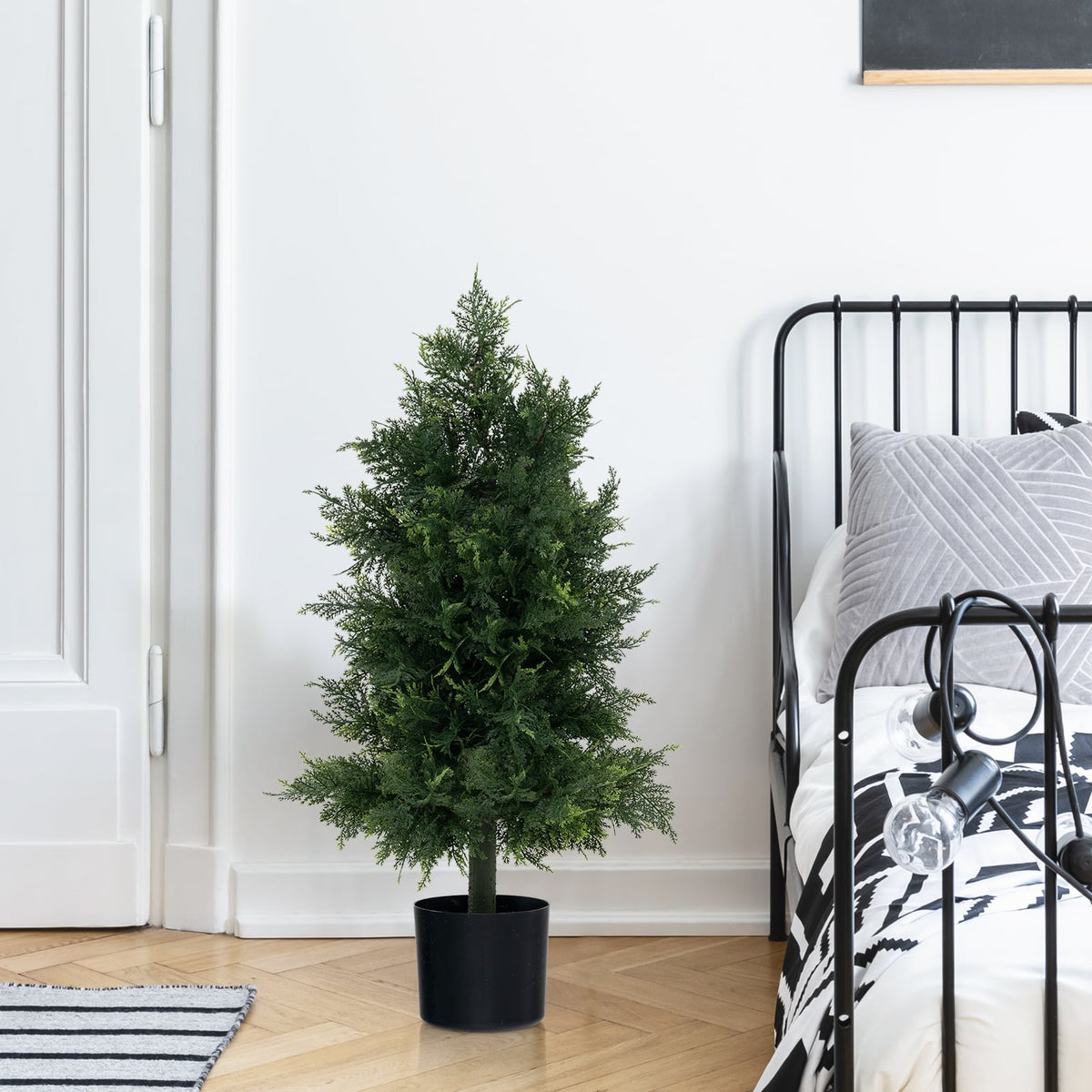 Artificial Cedar Topiary Tree with Plastic Nursery Pot for Porch and Office-Artificial Plants-DECOROLALA