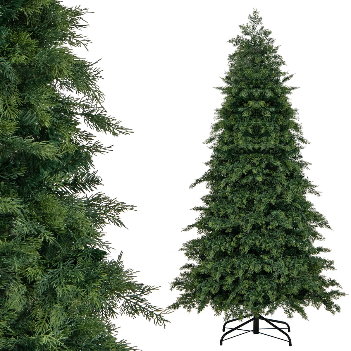 Artificial Christmas Tree Green Hinged Holiday Tree with 721/1019 Lush Branch Tips-6 ft-Christmas Trees-DECOROLALA
