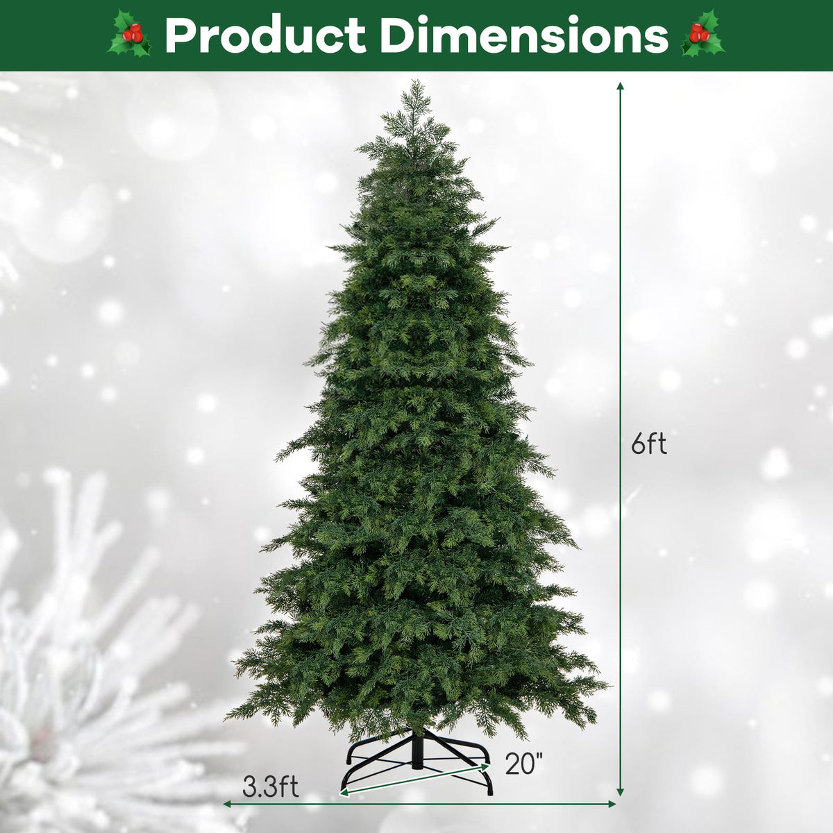 Artificial Christmas Tree Green Hinged Holiday Tree with 721/1019 Lush Branch Tips-6 ft-Christmas Trees-DECOROLALA