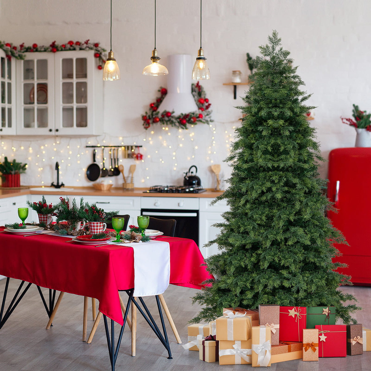 Artificial Christmas Tree Green Hinged Holiday Tree with 721/1019 Lush Branch Tips-6 ft-Christmas Trees-DECOROLALA
